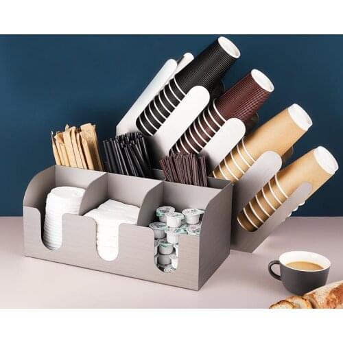 Solid color stainless steel milk tea shop paper cup holder multi-functional bar straw storage box thick durable spice bag rack