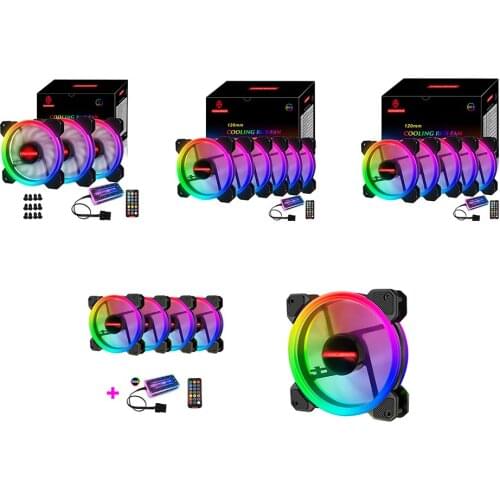 COOLMOON 12cm RGB PC Case Cooling Fan Small 6 Pin Quiet Cooler Heatsink Radiator with Controller for Desktop Computer Chassis