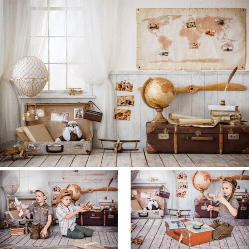 Adventure Kids 1st Birthday Backdrop for Photography Newborn Party Background Baby Shower Word Map Study Plane Backdrops