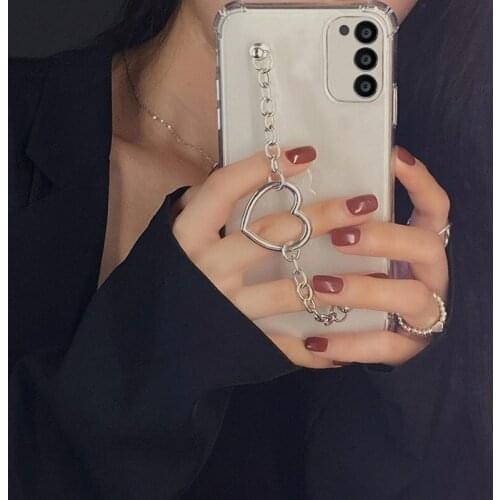 Wrist Chain Transparent Case For SamsungA50 A51 A70 A71 A30 A31 A21S A20 A10S A32 A52 A72 Fashion Love Heart Chain Hanging Cover