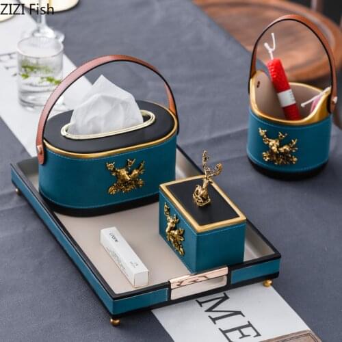 Rectangle Leather Tissue Box Cover Desk Makeup Cosmetic OrganizerContainer Tissue Box wipes container Home Decoration Accessorie