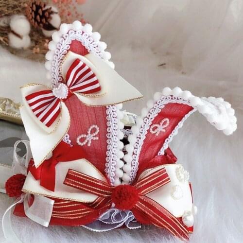 Handmade Rabbit Ears Hat Lolita Sweet Bow Lace Little Hat Headwear KC Baroque Top Hat Hair Clip Headpiece Party Accessories Gift