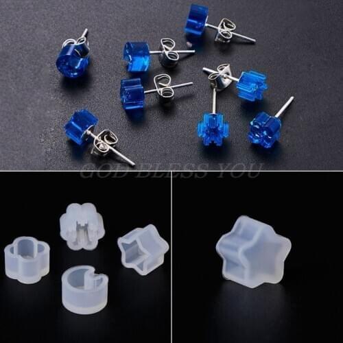 2PCS/Set Silicone Mold Ear Stud DIY Jewelry Making Snowflake Moon Star Flower Shape Mini Small Molds Epoxy Resin Crafts Tools
