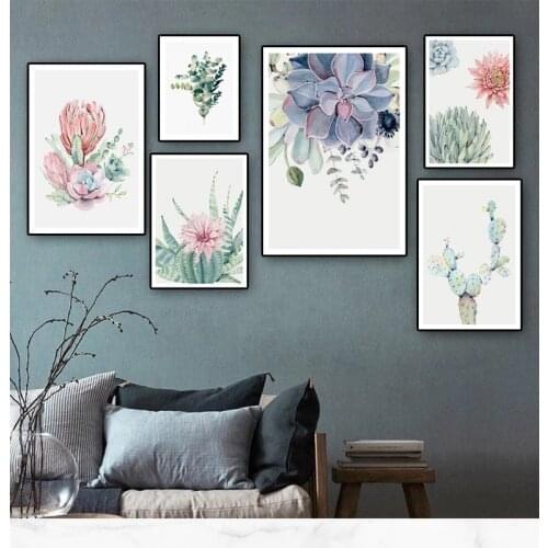 Nordic Watercolor Succulents Canvas Paintings Botanical Leaf Flower Wall Art Poster Prints Picture Living Room Decoration