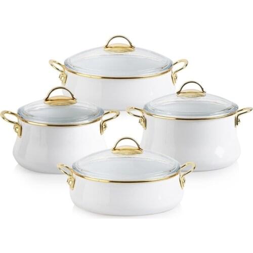 Acar Qualita Impera 8 Piece Glass Cover Enamel Cookware Set health kitchen food container plate color pan soup rice big pizza