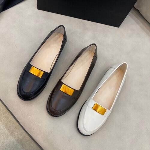 Womens Shoes New Fashion Casual Loafers Genuine Leather Shoes Luxury Brands Flat Shoes Round Toe Hot Sell Ladies Shoes Size 41