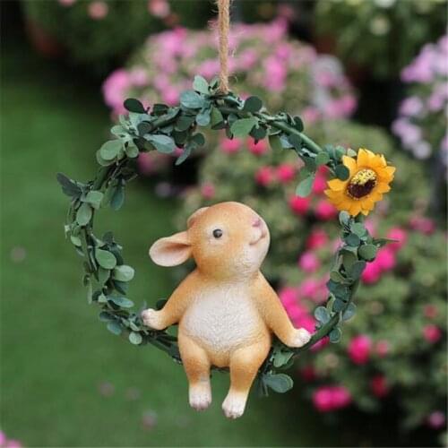 Courtyard Decoration Outdoor Iron Ring Rabbit Ornaments Creative Resin Cartoon Sculpture