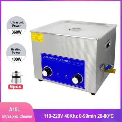 360W 15L Ultrasonic Cleaner Stainless Steel Basket with Knob Control Timer Heater Jewelry Denture Remove Oil And Rust Cleaner