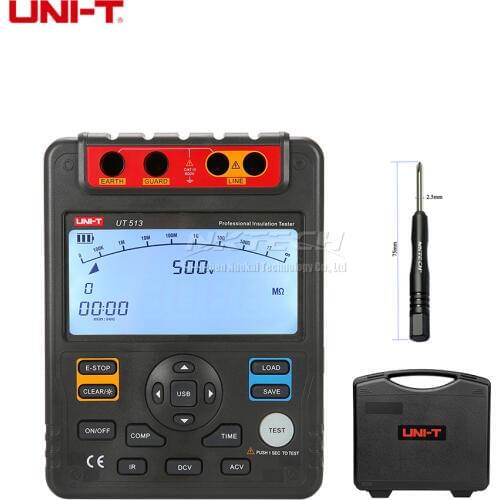 UNI-T UT513 5000V Megger Insulation Earth Ground Resistance Tester Megohmmeter Voltmeter 1M-1000G OHM Data Logging USB Meter