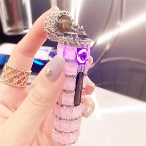 USB New Diamond Double Arc Lighter Portable Charging Windproof Induction Cigarette Lighter Personality Creative Lady Gift