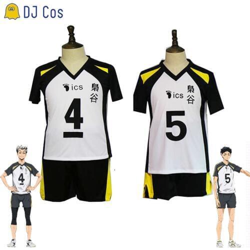 No.5 Akaashi Keiji No.4 Bokuto Koutarou Volleyball Uniform Cosplay Haikyuu Fukurodani Academy Jersey Volleyball Team Top+Shorts