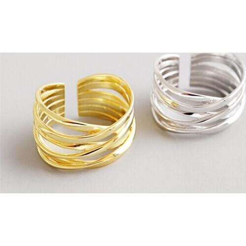 Sole Memory Multilayer Line Weaving 925 Sterling Silver Female Resizable Opening Rings SRI632