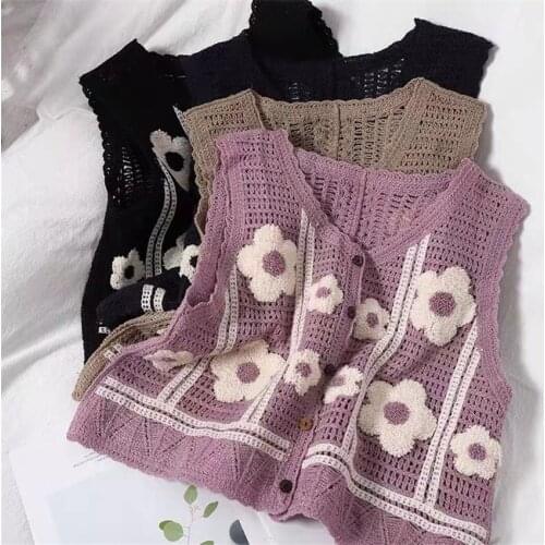 Floral Crochet Knitted Vest Womens Retro Sleeveless Jacket Cardigan Boho Bohemian Embroidery Waistcoat Spring Retro Short Coat