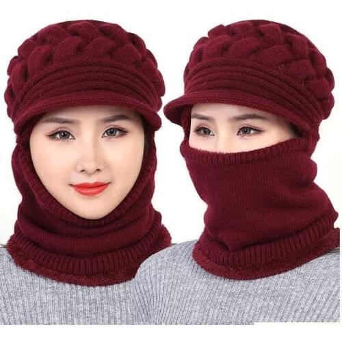 Winter Woman Warm Hat Balaclava Beanies Mother Hat Female Thick Skullies Riding Hats Gorras Stripes Beanie Cap Mask