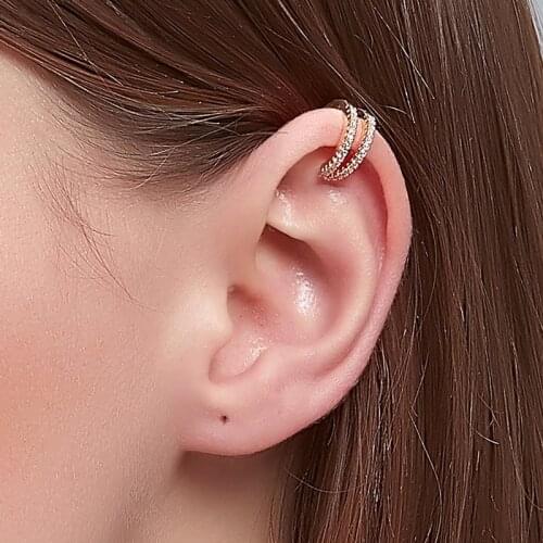 1PCS Simple C-shaped Cute Geometric Crystal Ear Cuff Non Pierced Clip Earring Trendy Punk Small Gold Color Open Circle Earrings