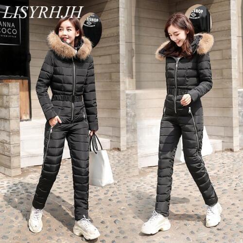 2020 down jacket suit women piece thick coat winter fashion one-piece suits waist slim ski women parka