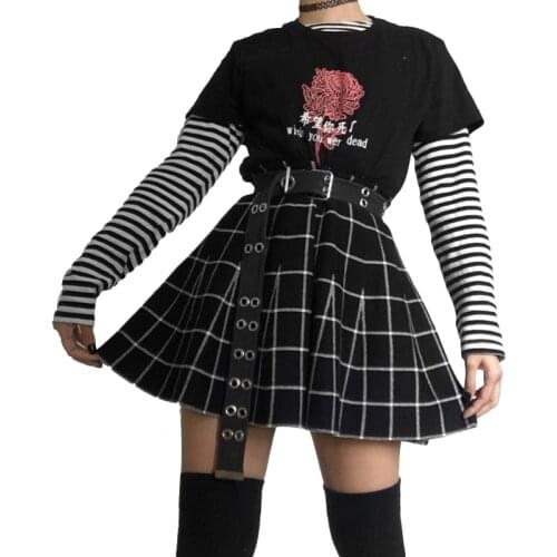 2021 Gothic Plaid Mini Girls Skirt High Waist Grunge Harajuku Punk A Line School Pleated Skirts Grunge Dark Academia Streetwear