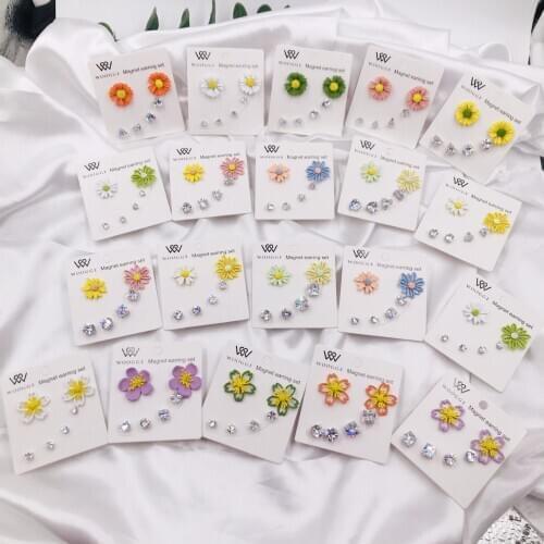 3Pairs/Set Womens Daisy Crystal Studs Earrings Girls 2020 Elegant Rose Flower Heart Ear Jewelry Gift For Women Girls Jewelry