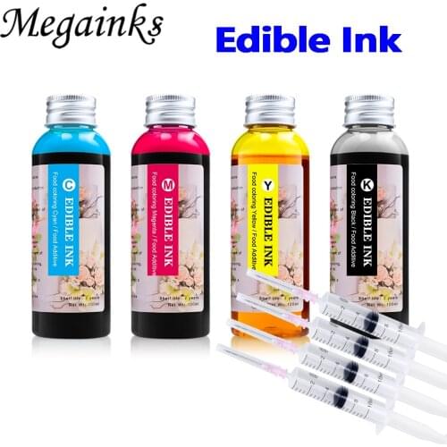 4 Bottle 100ML Edible Ink for Canon &All Brand Coffee Art Latte Printer Machine Printing On Cake Drink Rice Rose Flower Food Ink