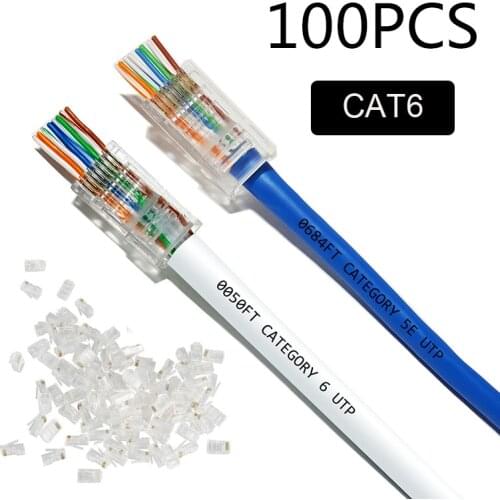 50pcs/100pcs CAT5E CAT6 Plug RJ45 Connector Network Cable Modular 8P8C Connector End Pass Through Z HOTSALE RJ45 Cable Connector