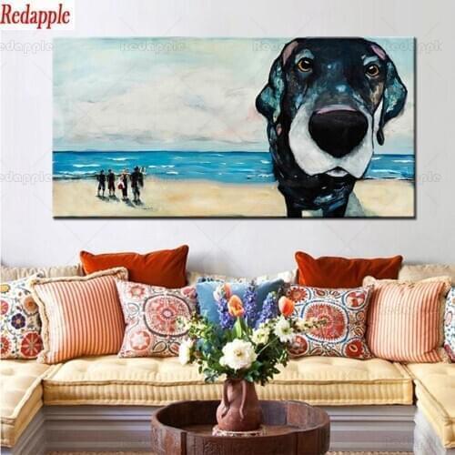 Diy diamond painting Abstract art, dog, beach crowd picture rhinestones embroidery diamond mosaic 5d cross stitch decor