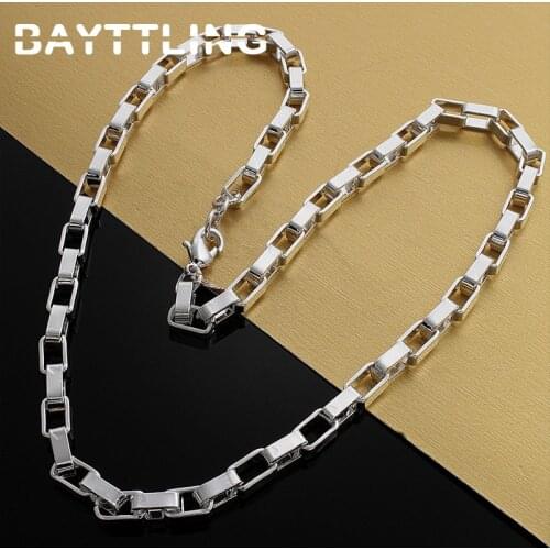 BAYTTLING 925 Sterling Silver 18 Inch 5MM Long Checkered Box Chain Necklace For Men Women Fashion Party Gifts Wedding Jewelry