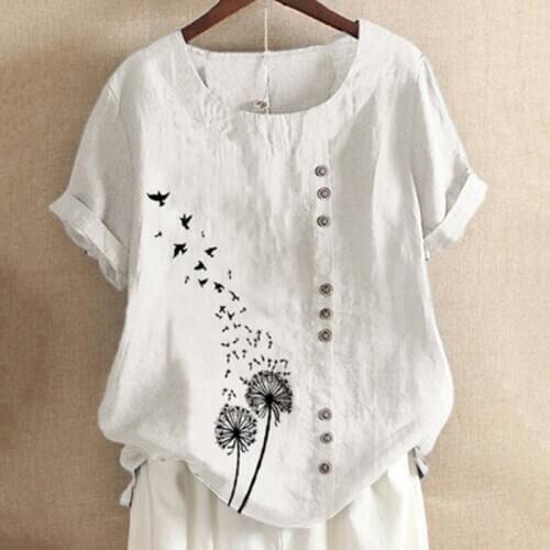 Brand New Blouses Woman Summer O-Neck Big Size Tunic Tops 2020 Casual Short Sleeve Print Oversize Blouse Blusa Feminina