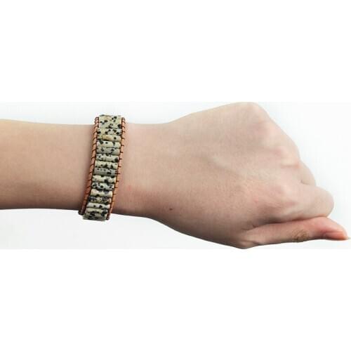 Natural Stone Crystal Spots Handmade Bracelets Tube Single Leather Wrap Bracelet Creative Gifts Couples Bracelets