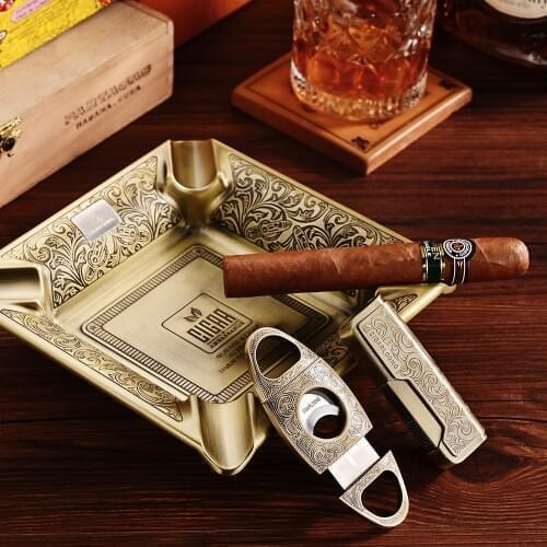 CIGARLOONG Cigar Ashtray Cutter Lighter Windproof Torch Jet Flame Cigar Accessories Set Sharp Cigar Cutter with Gift Box