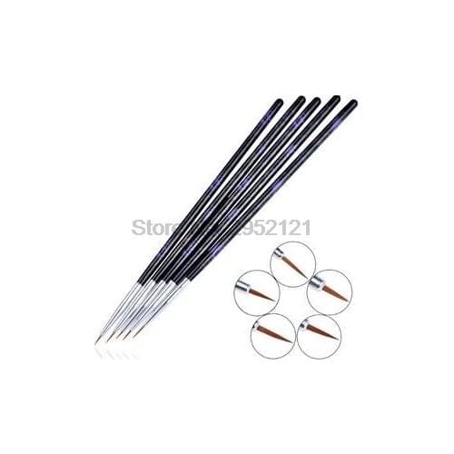 By dhl or ems 100sets 5pcs/set Nail Art Brushes Black Print Acryl Brush Nail Pull Pen Nail Tools 3D Drawing Nail Gel Brush