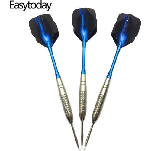 Easytoday 3Pcs/set Steel Tip Darts Set Professional Throwing Games Metal Barrel Blue Aluminum Darts Shafts Blue Aurora Flights