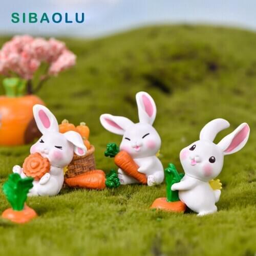 1pc Carrot Rabbit Figurine Plastic Animal Model Micro Landscape Home Decor Miniature Fairy Garden Decoration Accessories Modern