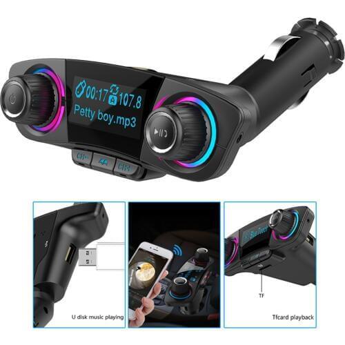 Konrisa Bluetooth FM Transmitter Aux Output Rotate Button LCD Display Handsfree Car Kit Dual USB 5V 3.1A Support TF Card U-disk