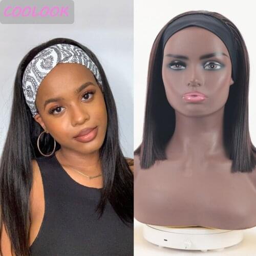 Supple Straight Headband Wig for Black Women Ombre Red Shoulder Length Headwrap Wig African American Synthetic Fake Hair Cosplay