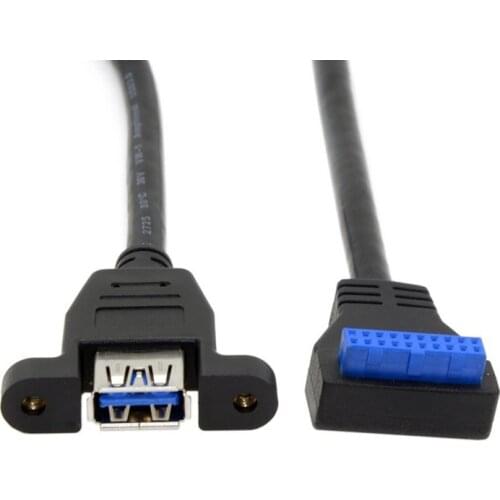 USB 3.0 Single Port A Female Screw Mount Type to Up Angled Motherboard 20pin Header Cable 90 Degree 20cm 0.2m