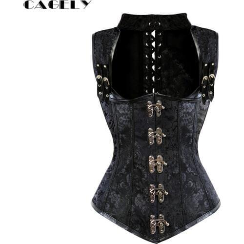 Steampunk Corset Waistcoat Retro Knob Busks Corselet Vest Dobby Punk Basque Party Outfits Pirate Girl Dress Top S-6XL Plus Size