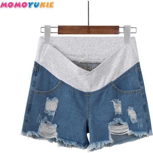 Summer Fashion Denim Maternity Shorts Elastic Waist Belly Short Jeans Clothes for Pregnant Women Hot Ripped Hole Pregnancy
