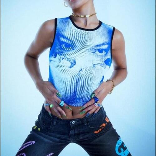 E-girl Graphic Print Tank Top Y2K Women Summer Sleeveless O Neck Crop Top Female Gothic Harajuku Grunge Mini Vest Streetwear