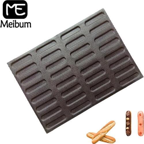 Meibum 32 Cavity Cookie Long Loaf Bread Baking Mold Biscuits Baguette Eclair Bun Tray Non Stick Glass Fiber Silicone Mould