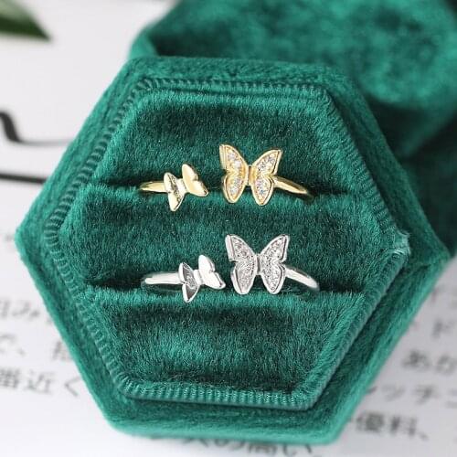 Mini Zircon Butterfly Rings For Women Gold Silver Color Small Cute Opening Finger Ring Womens Ring Female Jewelry Gift Party