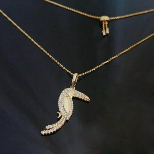 Fashion 925 Sterling Silver Yellow Gold Color Tropical Toucan Pendant Adjustable Necklace Zircon Women Fine Brand Jewelry