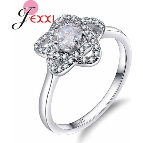 Fashion Shinning Star 925 Sterling Silver Crystal Rings For Cute Women Valentines day and Christmas Jewelry Gift