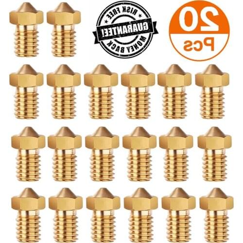 20 PCS/LOT Nozzle Filament Extruder Threaded 3D Printer Accessories Nozzles 0.2 0.3 0.8mm Copper 1.7mm Filaments for V5 V6 M6