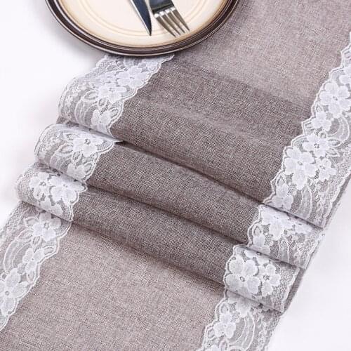 Vintage Natural Burlap Jute in Table Runner Christmas Wedding Lace Gray Table Runners Dining Room Restaurant Table Gadget