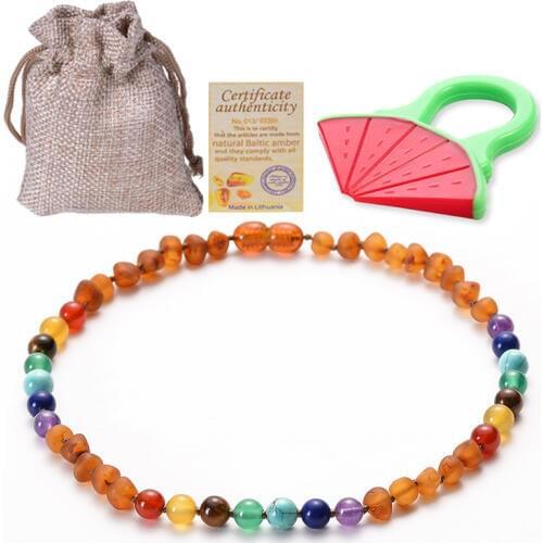 Baltic Ambers Teething Necklace for Babies Chakra and Ambers Bead Handmade-Teething Pain Relief GIA Certificated Natural Jewelry