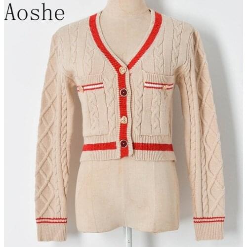 New 2021 Girls Dress V-neck Double Pocket Knitted Top Love Button Short Knit Sweater Sweet Cute Female Cardigan