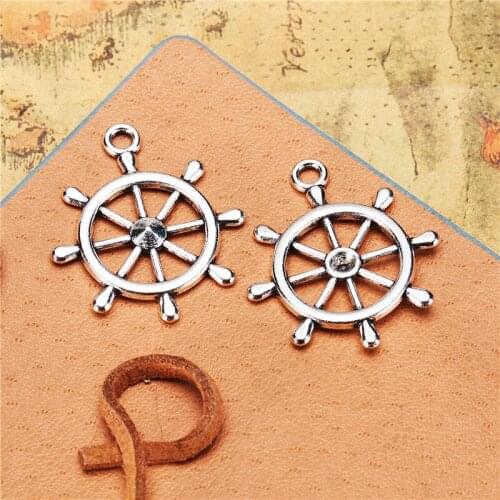 12pcs Silver Color Ship Steering Wheel Charm Pendant Fit Diy Necklace Handmade Keychain Findings Jewellery Making Wholesale