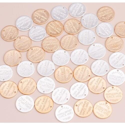 10pcs Gold Silver Color Round Carved Letters Charms Pendants for DIY Making Necklaces Bracelets Handmade Finding