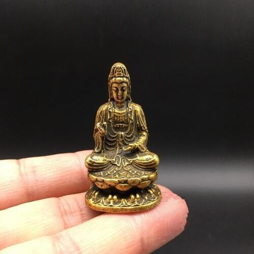 Collectable Chinese Brass Carved Guan Yin Kwan-yin Bodhisattva Buddha Exquisite Small Statues