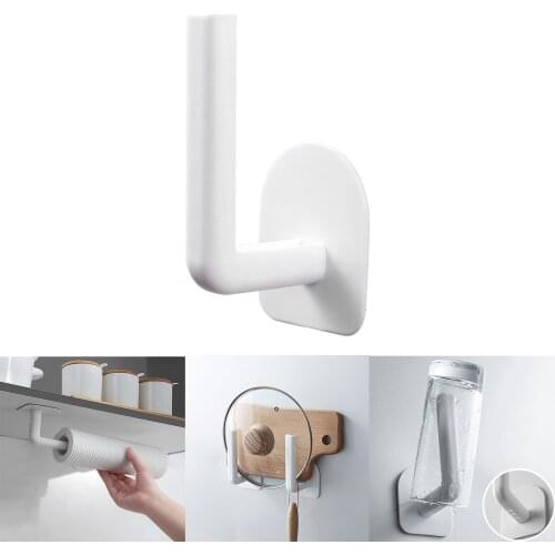 Towel Storage Rack Punch Free Kitchen Hanging Shelf Multifunction White Suction Cup Wall Mounted Paper Holder Plastic Wall Hooks